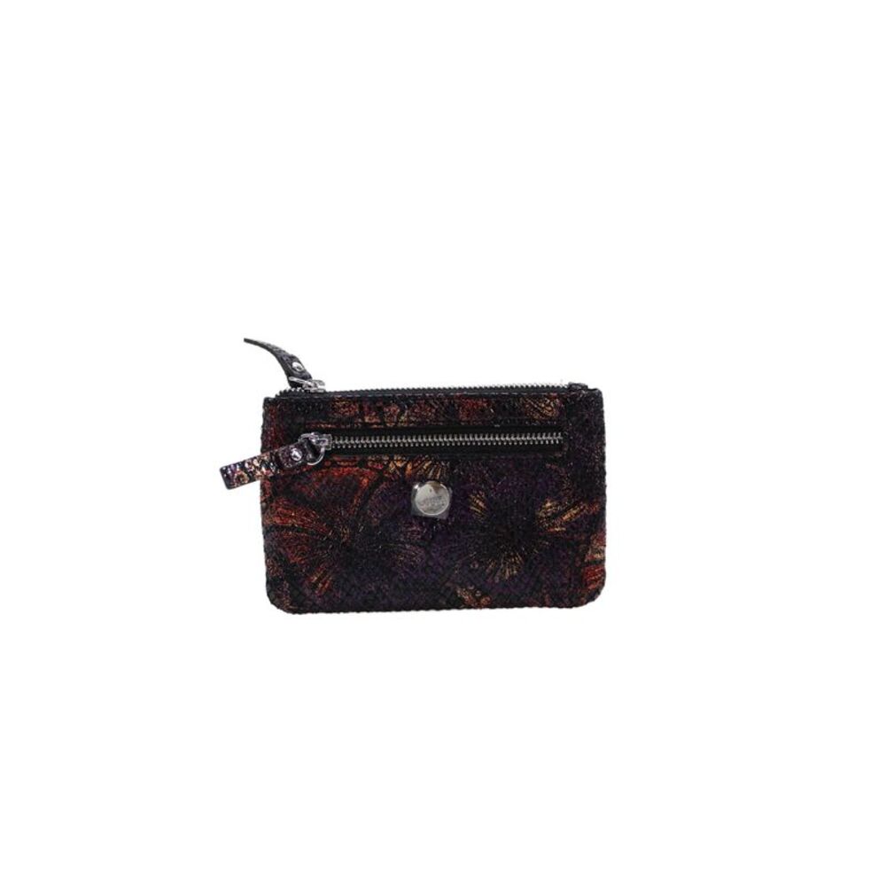 Lodis Womens Zip Top Pocket Front Abstract Card Holder Wallet Black Purple Brown